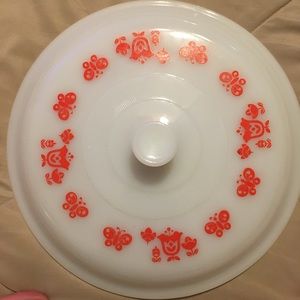 Fire King 5210 - white w/ red tulips & butterflies